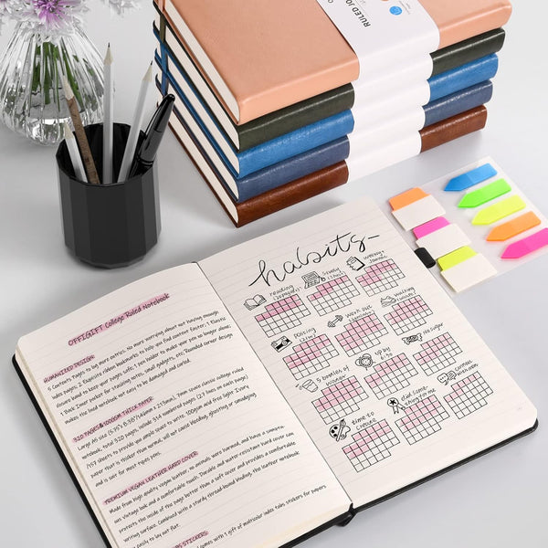 College Ruled Notebook A5, 312 Numbered Pages Diary, Lined Leather Journal Black A5