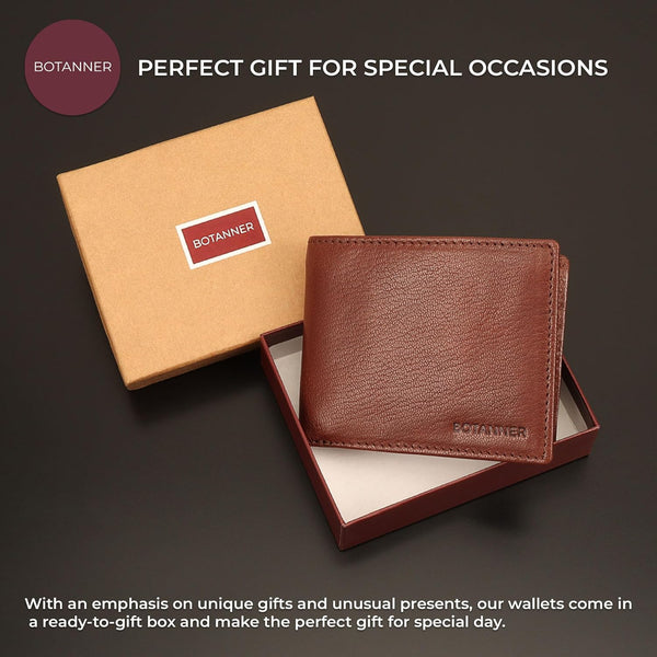 Mens Slim Leather Bifold Wallet | RFID Blocking, 8 Credit Card Slots, 2 Sections for Bills & 2 Additional Slots Gift for Him (Choco)