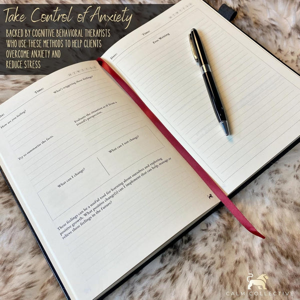 Calm Collective Guided CBT Anxiety Relief Journal Kit for Mental Health Therapy with Free Pen Included, Mindfulness Self Care Prompts, Gratitude &