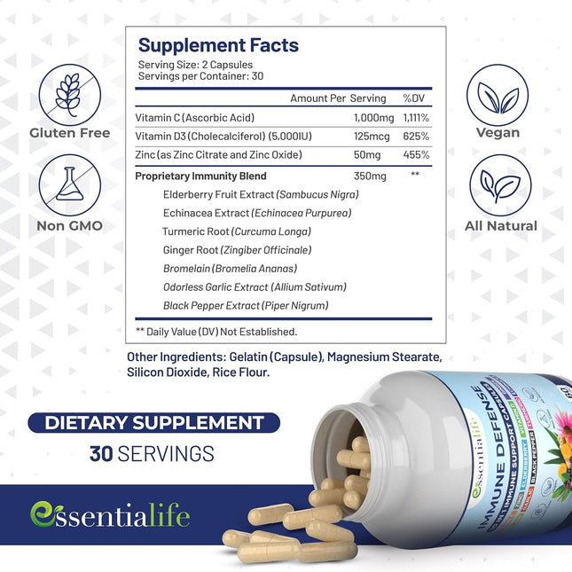 Immune Support Supplement 10 in 1 Elderberry, Echinacea, Vitamin D, Vitamin C 10