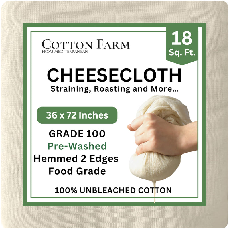 Cotton Farm Grade 100 XL Cheese Cloth for Straining & Cooking; 18 Sq. Ft. (2x1 yards); 100% Unbleached Cotton Cheesecloth; Reusable with Finished