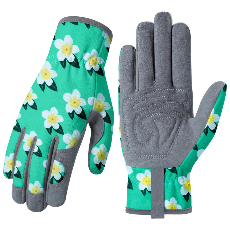 Baidast Gardening Gloves for Women, Breathable Leather Garden Gloves with Grip, Thorn Proof Work Gloves Women(medium)-green+yellow Medium (Pack of 1)