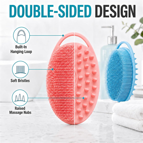 2 Pack Silicone Body Scrubber, Loofah Double-Sided Body Brush,Shower Scrubber and Scalp Massager Shampoo Brush for Sensitive Kids Women Men All