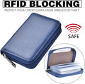Easyoulife Genuine Leather Credit Card Holder Zipper Wallet With 26 Card Slots small Blue