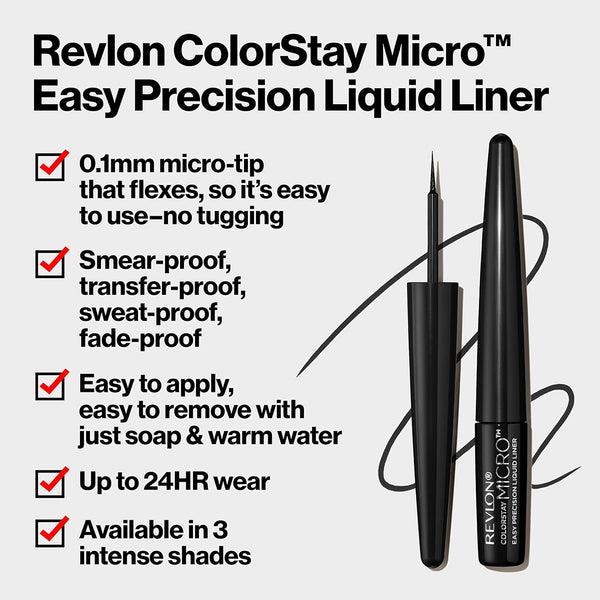 REVLON Colorstay Micro Easy Precision Liquid Eyeliner, Waterproof, Smudgeproof, Longwearing with Felt Tip Applicator, 301 Blackout, 0.057 Fl Oz
