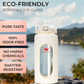 Leakproof Glass 64 Oz Water Bottle with Straw - Pregnancy Water Bottle Tracker, Suitable for Sports, Travel, Gym and Daily Intake