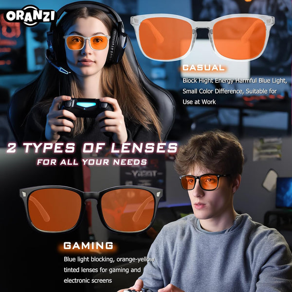 98.6% Blue Light Blocking Glasses for Computer Gaming Anti Eyestrain | Anti Harmful Blue Ray for Better Sleep, Amber High-definition Lens Anti