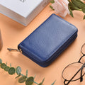 Easyoulife Genuine Leather Credit Card Holder Zipper Wallet With 26 Card Slots small Blue