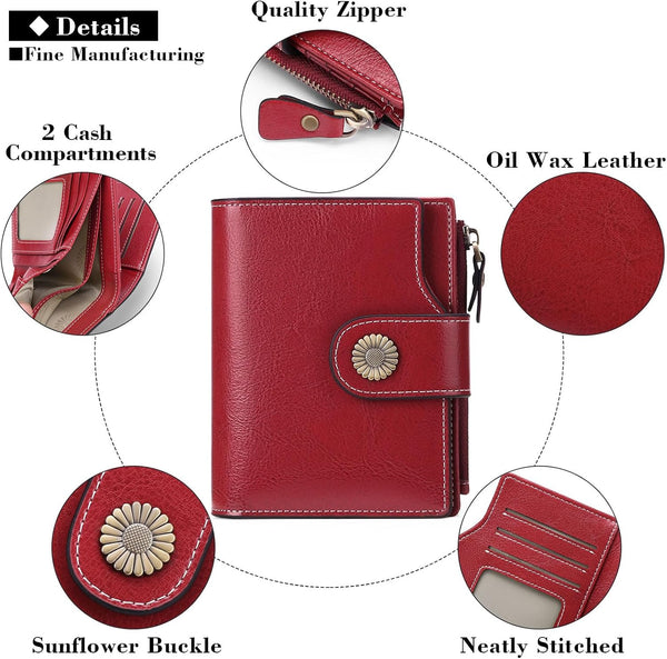 FALAN MULE Small Wallet for Women Leather Bifold Compact Small Womens Wallet with RFID Blocking Bright Red