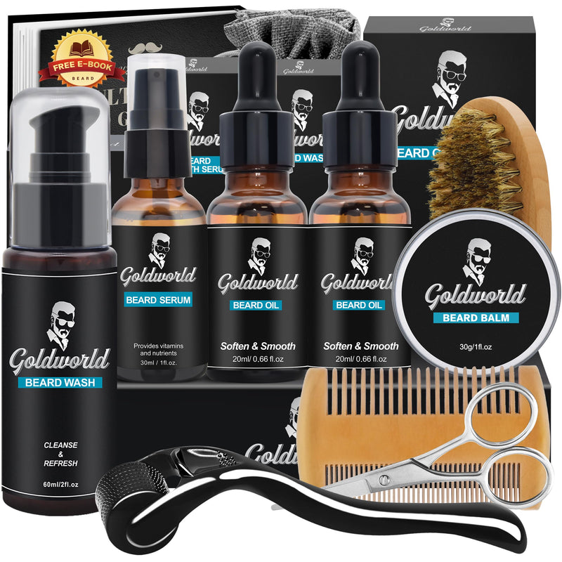 Beard Kit,Beard Grooming Kit W/Beard Wash/Shampoo,2 Packs Beard Oil,Beard Balm,Beard Wash,Brush,Comb,Scissor,Storage Bag,E-Book,Beard