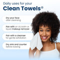 Clean Skin Club Clean Towels XL®, 100% USDA Biobased Face Towel, Disposable Face Towelette, Eczema Association Accepted, Makeup Remover Dry Wipes,