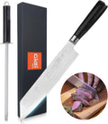 Gidli 8 Inch Chef Knife with Diamond Sharpener - Sharp German Carbon Stainless Steel Kitchen Knife for Precision Cutting - Ergonomic Wooden Handle