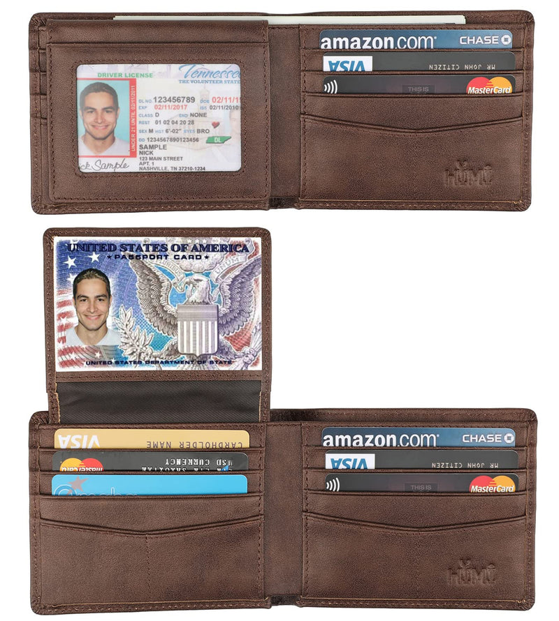 Wallet for Men-Genuine Leather RFID Blocking Bifold Stylish Wallet With 2 ID Window Galaxy Style Coffee