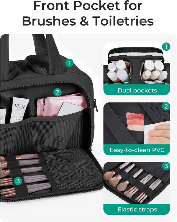 BAGSMART Travel Toiletry Bag, Lightweight Large Wide-open Travel Bag for Women, Puffy Cosmetic Makeup Bag Organizer with Handle for