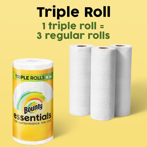 Bounty Essentials Select-A-Size Paper Towels, White, 2 Triple Rolls = 6 Regular Rolls (Packaging May Vary) Triple 2 Rolls ( 162 Sheets)