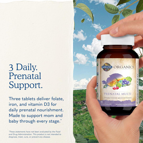 Garden of Life Organics Prenatal Multivitamin with Folate, B6, B12, D3 & Iron – Prenatal Vitamins for Women with Energy Metabolism Support for