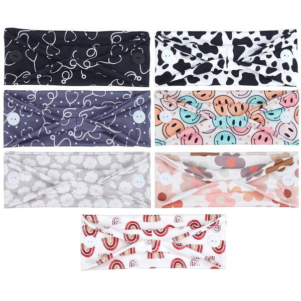 ABAMERICA Headbands with Button for Mask, Wide Nurses Headbands Non Slip Elastic Ear Protection for Women Men Doctors Sweatband Headband A-74