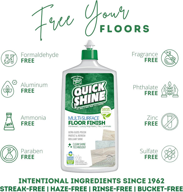 Quick Shine Multi Surface Floor Finish 27Oz, 2Pk | Cleaner & Polish to Use on Hardwood, Laminate, Luxury Vinyl Plank LVT, Tile & Stone | Safer
