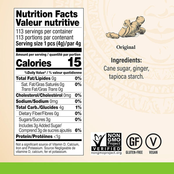 CHIMES ORIGINAL Ginger Chews (1-Pound 1 LB BAG) Premium Natural Chewy Ginger Candy — 16 OZ Individually Wrapped Ginger Chew Candy Ginger 16 Ounce