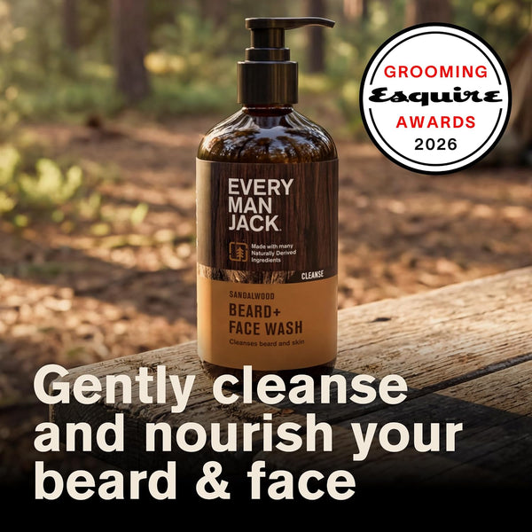 Every Man Jack Beard + Face Wash - Sandalwood Scent - Gently cleanse skin and soften beard - Made with Glycerin and Aloe - 6.7 fl. oz (2 Pack)