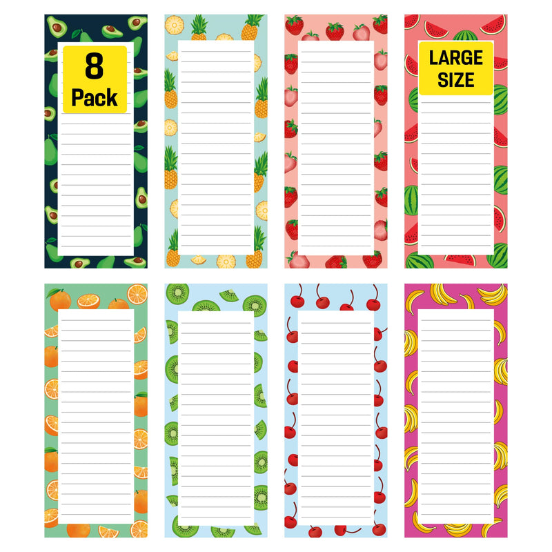 8 Large Magnetic Notepads – Big Notepads for Grocery List, Shopping List, To-Do List, Reminders -Strong Magnetic Back- Memo Pads with Realistic