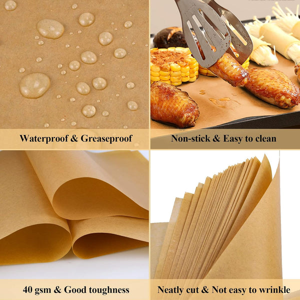 DISSKNIC 100PCS Unbleached Parchment Paper 12 x 16, Precut for Baking, Half Sheet for Cookie Sheets, Kitchen Gadgets and Supplies for Oven