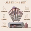 Travel Makeup Brush Set with Case & Sponge for Foundation Powder Blush 14 | Soft Synthetic Brush Kit for Women Beginners & Travelers & Eyeshadow