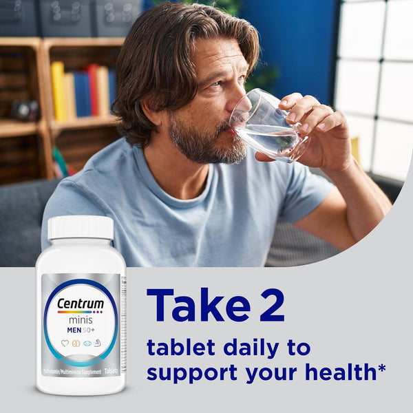 Centrum Minis Silver Multivitamin for Men 50 Plus, Multivitamin/Multimineral Supplement, Vitamin D3, B-Vitamins and Zinc, Non-GMO Ingredients,