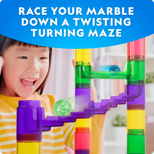 National Geographic Glow-in-the-Dark Marble Run for Kids Ages 8-12 | 15 Glow-in-the-Dark Glass Marbles, Storage Bag, Construction Toy, STEM