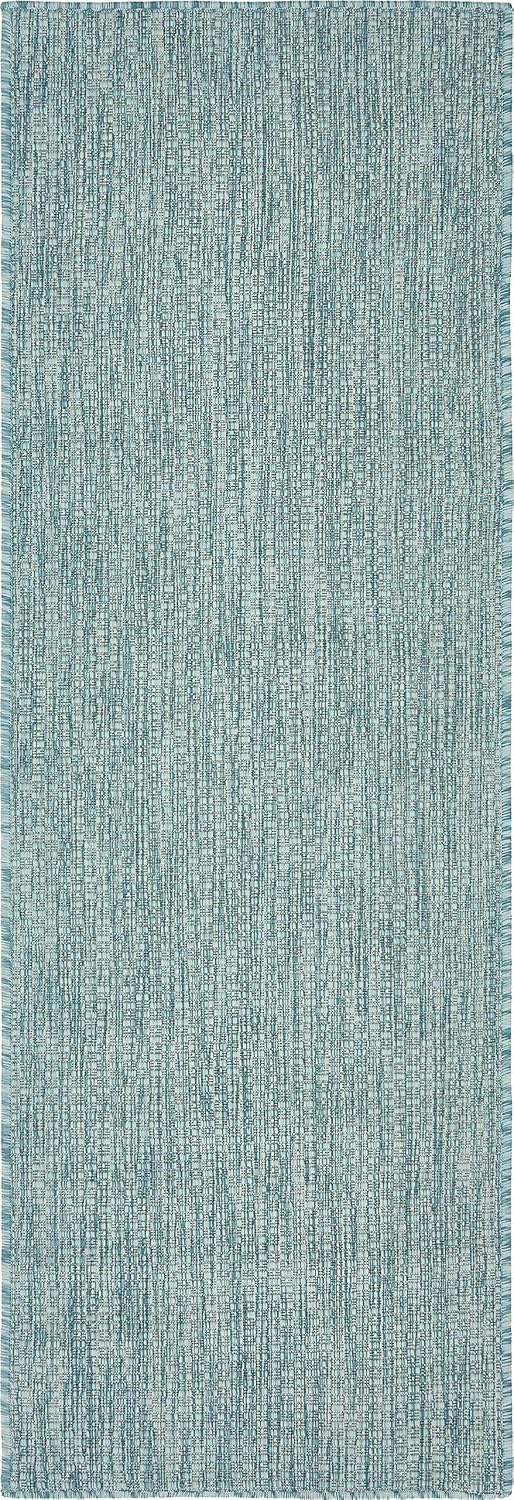 Unique Loom Collection Casual Transitional Solid Heathered Indoor/Outdoor Flatweave Area Rug (2' X 6' 1" Runner, Aquamarine/Ivory)