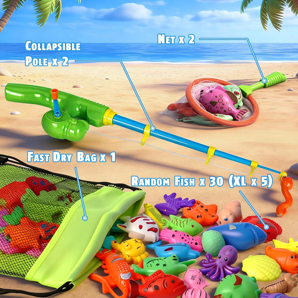 CozyBomB™ Magnetic Fishing Toys Game Set for Kids | Water Table Bathtub Kiddie Pool Party Pole Rod Net, Outdoor Plastic Floating Fish, Toddler