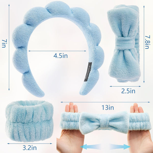 Ztomine Headbands for Women - Spa Headband and Wristband Set - Headband for Washing Face,Facial Mask,Makeup and Skin Care,Gifts for Women and Teen