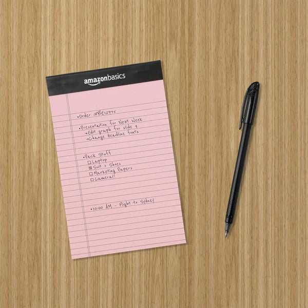 Amazon Basics Narrow Ruled Writing Pads, Perforated, 5" x 8", Multicolor, 6-Pack of 50 Sheets Multicolor 6-pack 5x8 Narrow Ruled