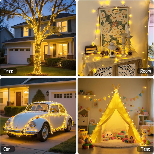 JMEXSUSS 2 Pack Battery Operated String Lights with Remote, Total 66ft 200 LED Warm White Christmas Lights Indoor Outdoor, Twinkle Fairy Lights