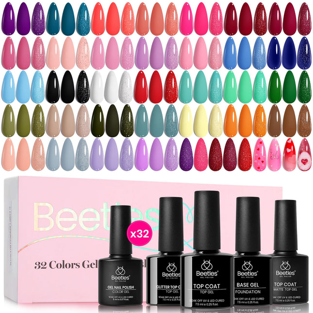 Beetles Gel Polish Set Summer Gel Nail Polish Kit Spring Pastel 36 Pcs 32 Colors