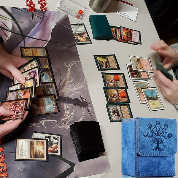 MTG Commander Deck Box with 2 Dividers, Fits 100+ Single Sleeved Cards, Strong Magnet Magic Gathering Deck Box, PU Leather Trading Card Storage