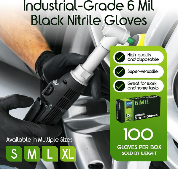 Inspire Black Nitrile Gloves HEAVY DUTY 6 Mil Nitrile Chemical Resistant Medical Cooking Cleaning Disposable Black Gloves Medium Black 6mil Box of 100