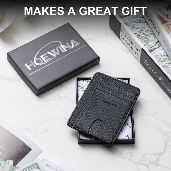 Hoewina Slim Wallet for Men, Minimalist Front Pocket RFID Blocking Leather Wallets, Thin Travel Card Holder Wallet, Gifts for Men and Women (Cross