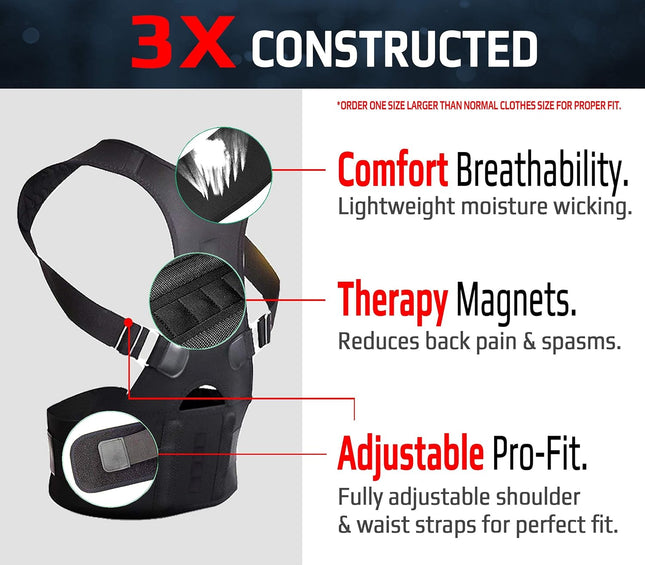 Magnetic Posture Corrector, Men and Women, Fully Adjustable Padded Back Supporter, All Day Pain Relief, Lumbar, Neck, Sp