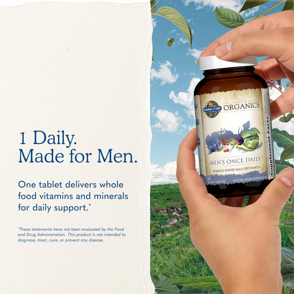 Garden of Life Once Daily Whole Food Multivitamin for Men, Organic Mens Vitamins & Minerals, Vitamin C, Zinc, Vegan, for Health & Well-Being, 60