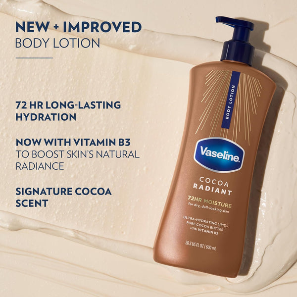 Vaseline Intensive Care Body Lotion Cocoa Radiant for Dry Skin Lotion Made with Ultra-Hydrating Lipids and Pure Cocoa Butter for a Long-Lasting,