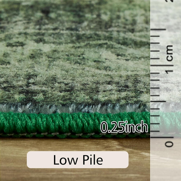 2x8 ft Runner Rug Green – Boho Indoor Area Rug, Non-Slip, Machine Washable, Low Pile Runners for Kitchen, Hallway 2' x 8' (Runner) Dark Green