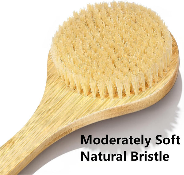 Body Brush Back Scrubber,18.7 Inch Long Handle Detachable Body Brush with Dual Brushing Heads for Dry Brushing Shower, Bamboo Medium Firm Bristle