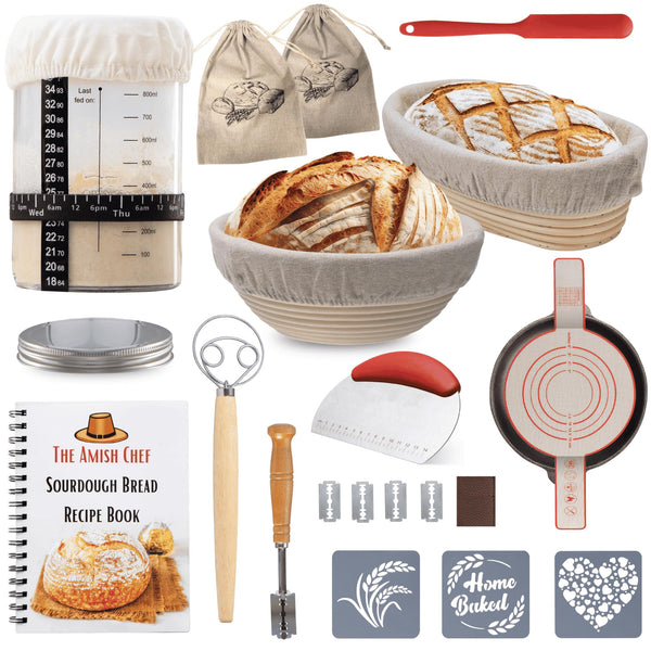 Complete Sourdough Bread Starter Kit, Glass Sourdough Starter Jar Kit & Tons of Sourdough Bread Baking Supplies - Sourdough Starter Kit Includes