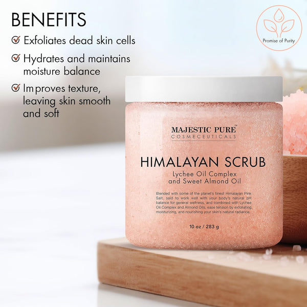 MAJESTIC PURE Himalayan Salt Body Scrub with Lychee Oil, Exfoliating Salt Scrub to Exfoliate & Moisturize Skin, Deep Cleansing - 10 oz Himalayan