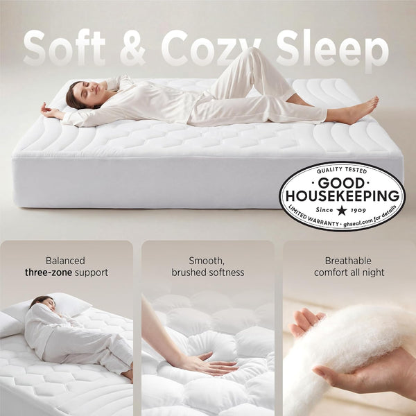 Bedsure Queen Mattress Pad - Quilted Fitted Mattress Topper Protector with 8-21 Inches Deep Pocket, Noiseless Breathable Bed Cover Padded, Machine