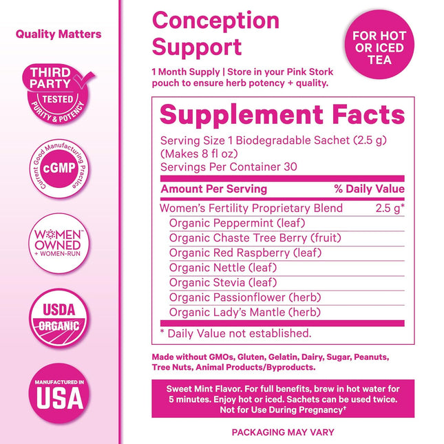 Pink Stork Organic Fertility Tea - Supports Conception for Her & Hormone Balance