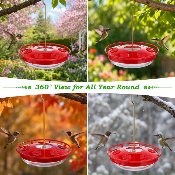 FEED GARDEN Hummingbird Feeders for Outdoors, 2 Pack 16oz Leak-Proof Dish-Style Nectar Feeder Built-in Ant Moat, 5 Feeding Ports, Wide Mouth Easy