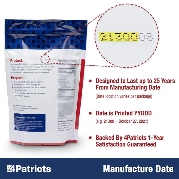 4Patriots 72-Hour Survival Food Kit: Emergency Food Supply Designed to Last 25 Years, 20 Servings