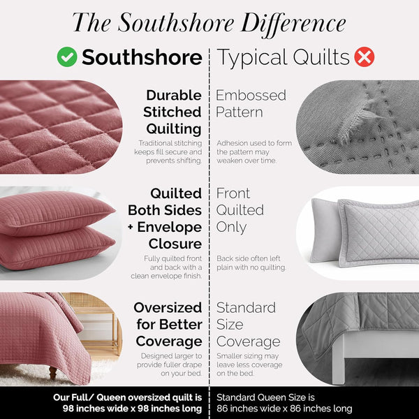 Southshore Fine Living, Inc. Queen/Full Size Quilt Bedding Set with 2 Pillow Shams, Soft Comfy Queen Coverlet/Full Size Bedspread, Machine